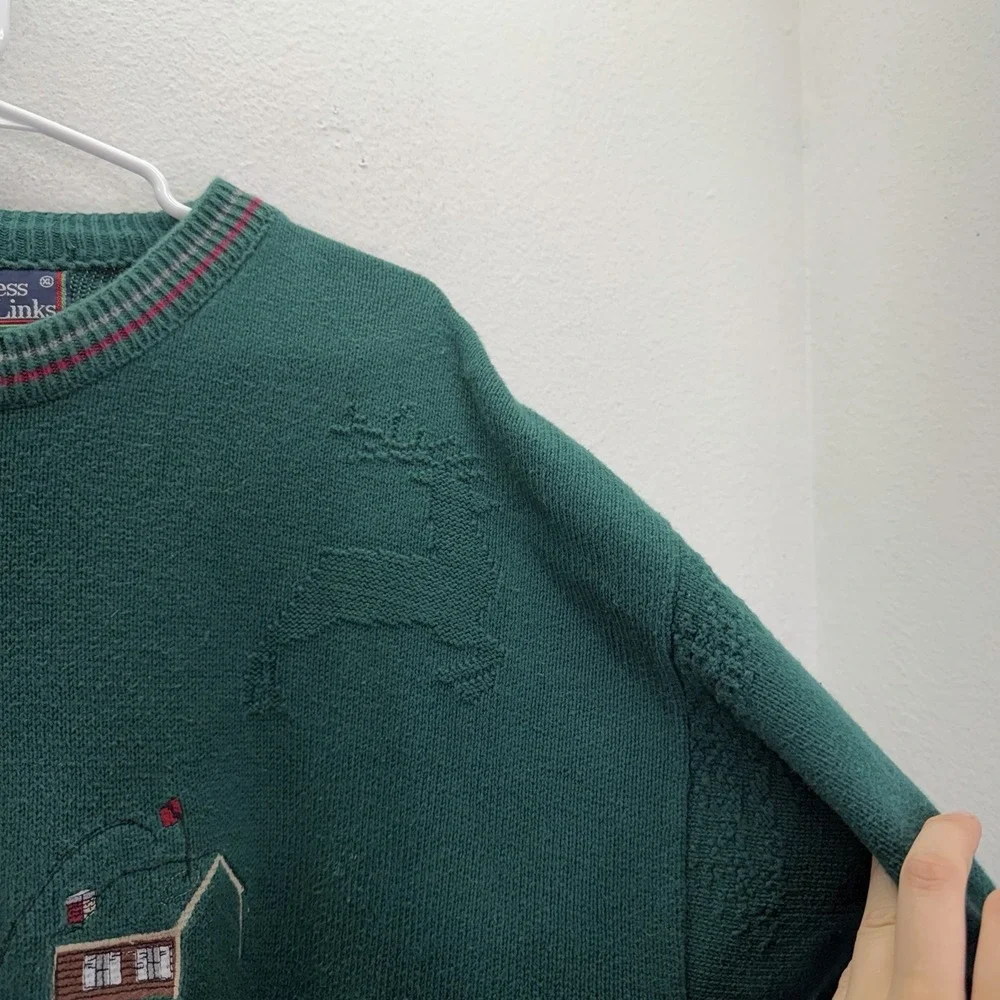 Vintage Christmas Sweater Golf Santa Clause Green Men's XL 90s Granny Grandpa